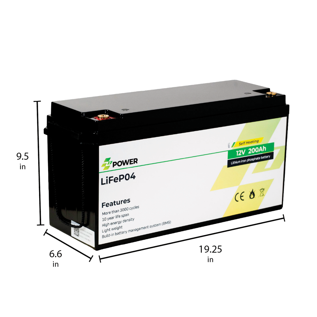 Z1Power 12V 200Ah LiFePO4 Battery (Self-Heating)